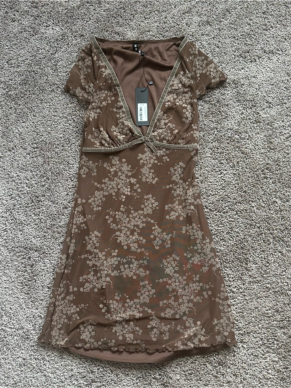 Motel Rocks Brown Floral Tie-Front Mini Dress